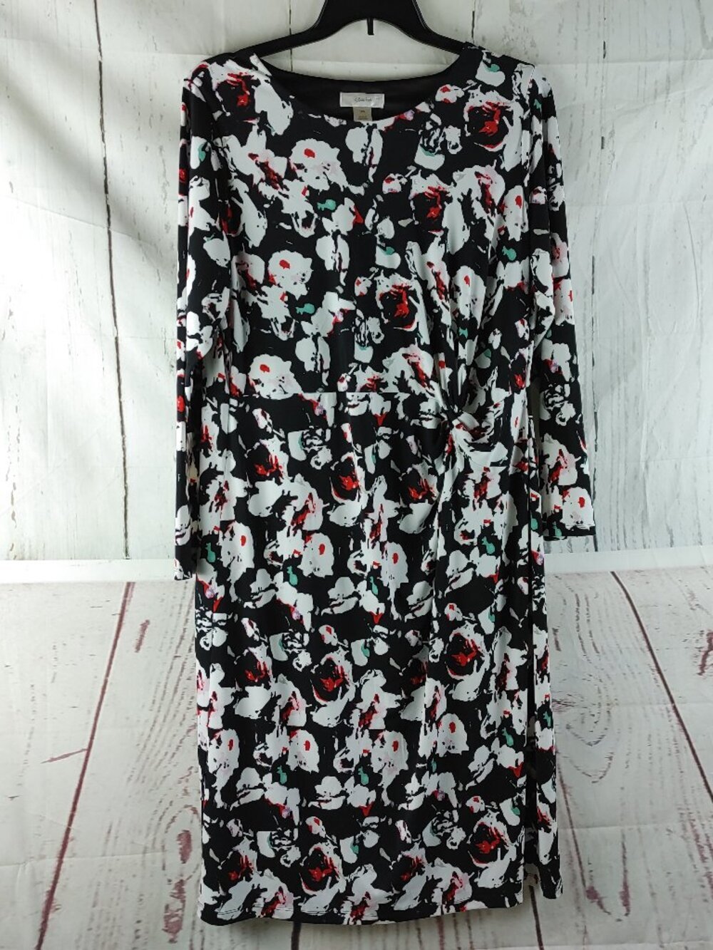 CJ Banks Womens Plus Size 18W Multicolor Abstract Floral Ruched Waist Long Dress
